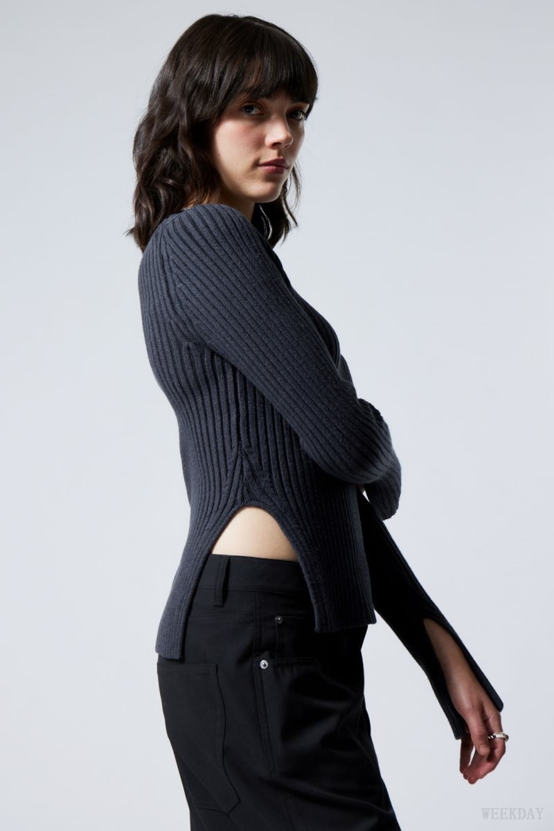 Weekday Rora Rib Sweater Dark Purple | WJBL4402