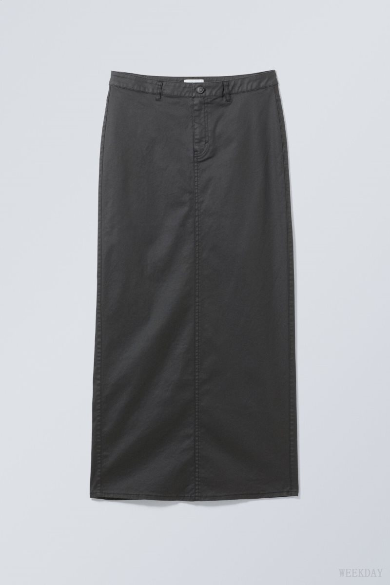 Weekday Rose Coated Maxi Skirt Black | TLGM6369