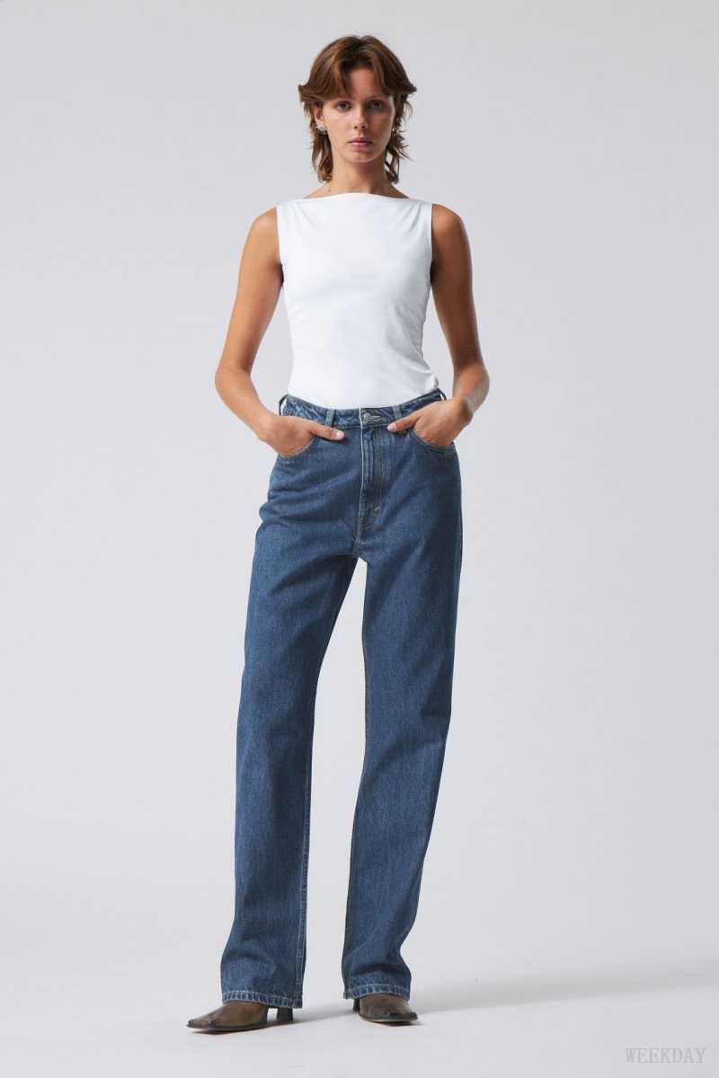 Weekday Rowe Extra High Straight Jeans Blue | PQKM5563