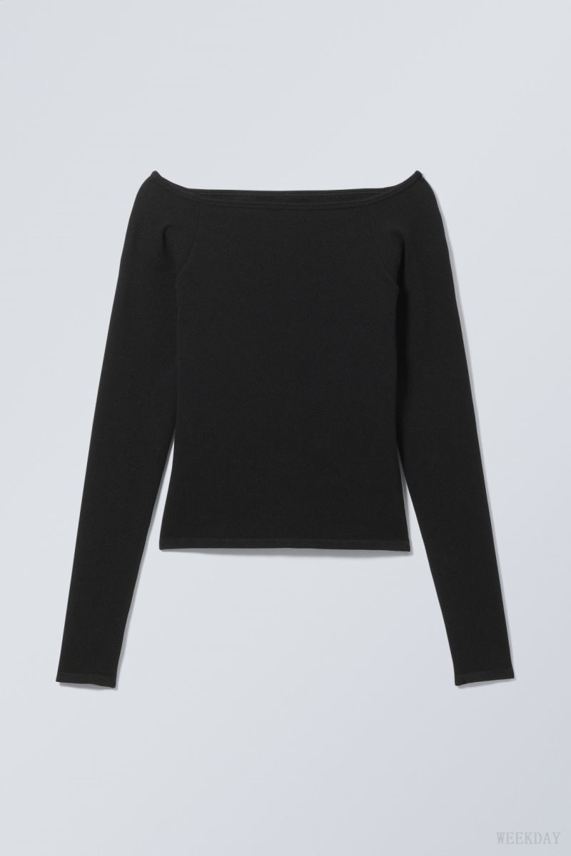 Weekday Seamless Off Shoulder Long Sleeve Black | GVXN7289