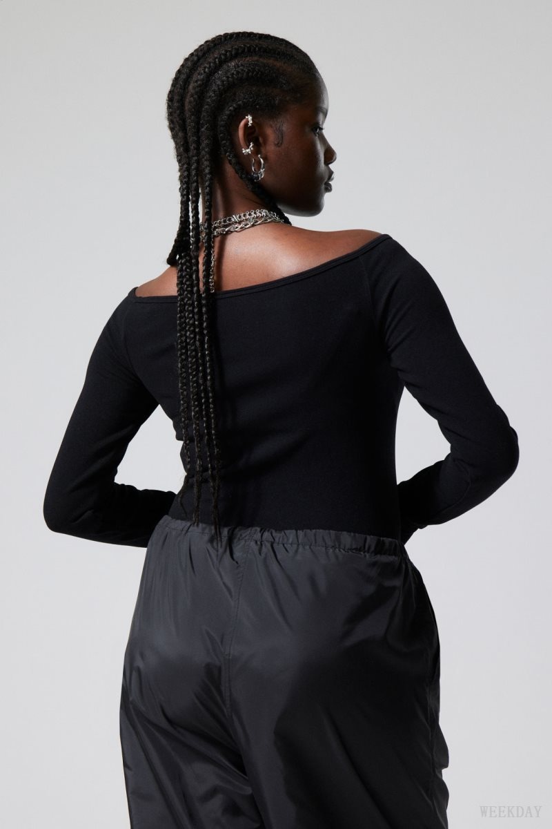 Weekday Seamless Off Shoulder Long Sleeve Black | GVXN7289