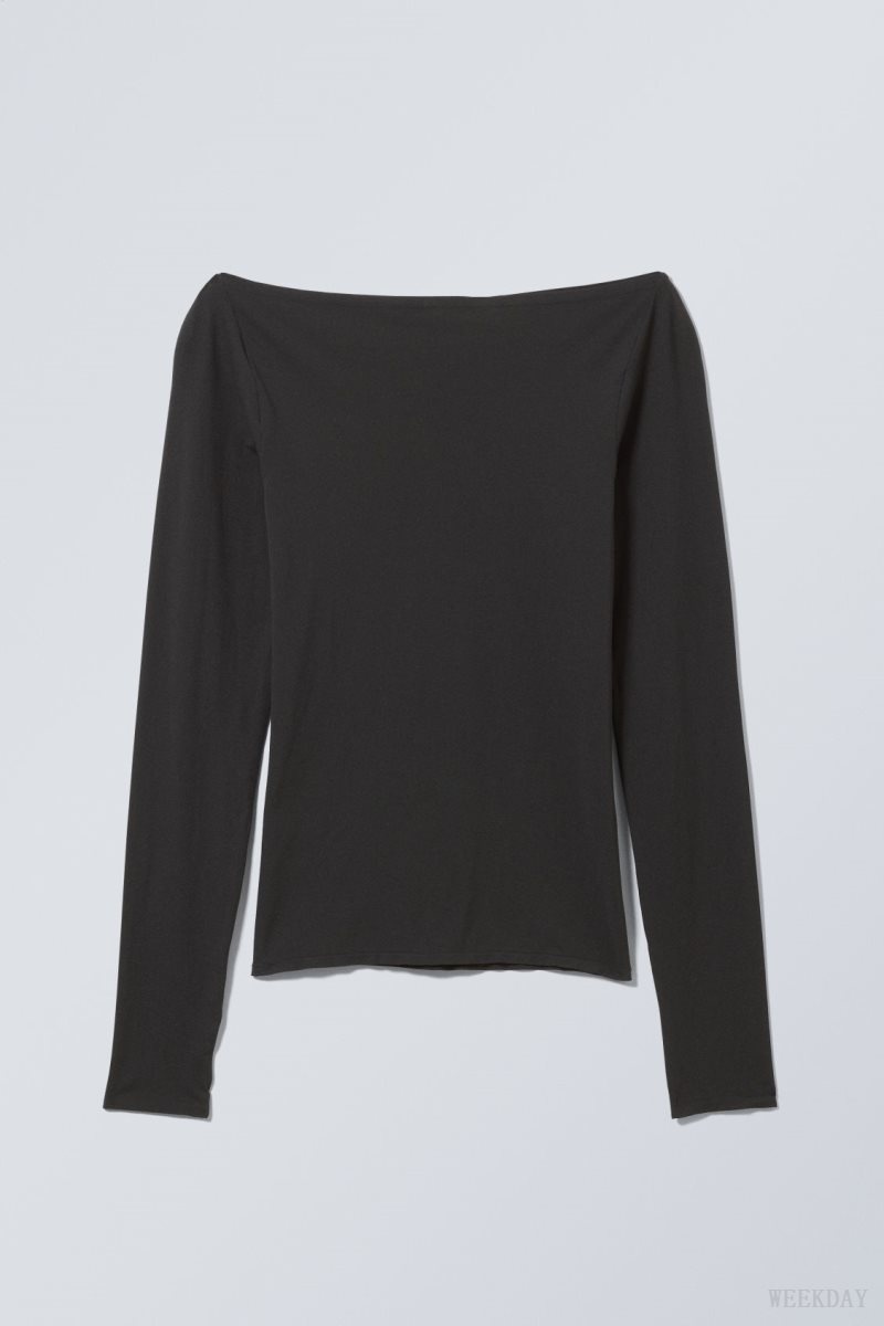 Weekday Sheer Boatneck Long Sleeve Dark Grey | EVAI8480