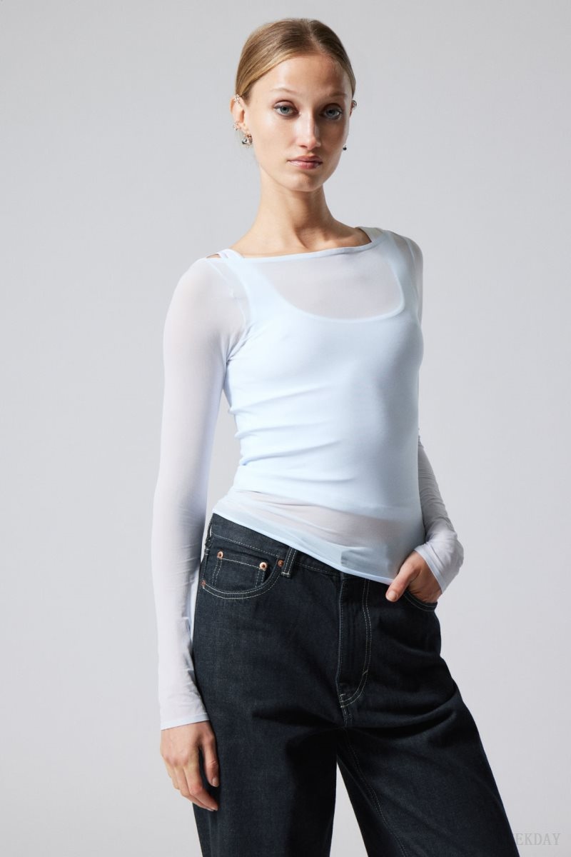 Weekday Sheer Boatneck Long Sleeve Light Blue | VKYC7137