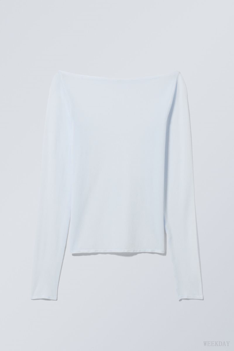 Weekday Sheer Boatneck Long Sleeve Light Blue | VKYC7137