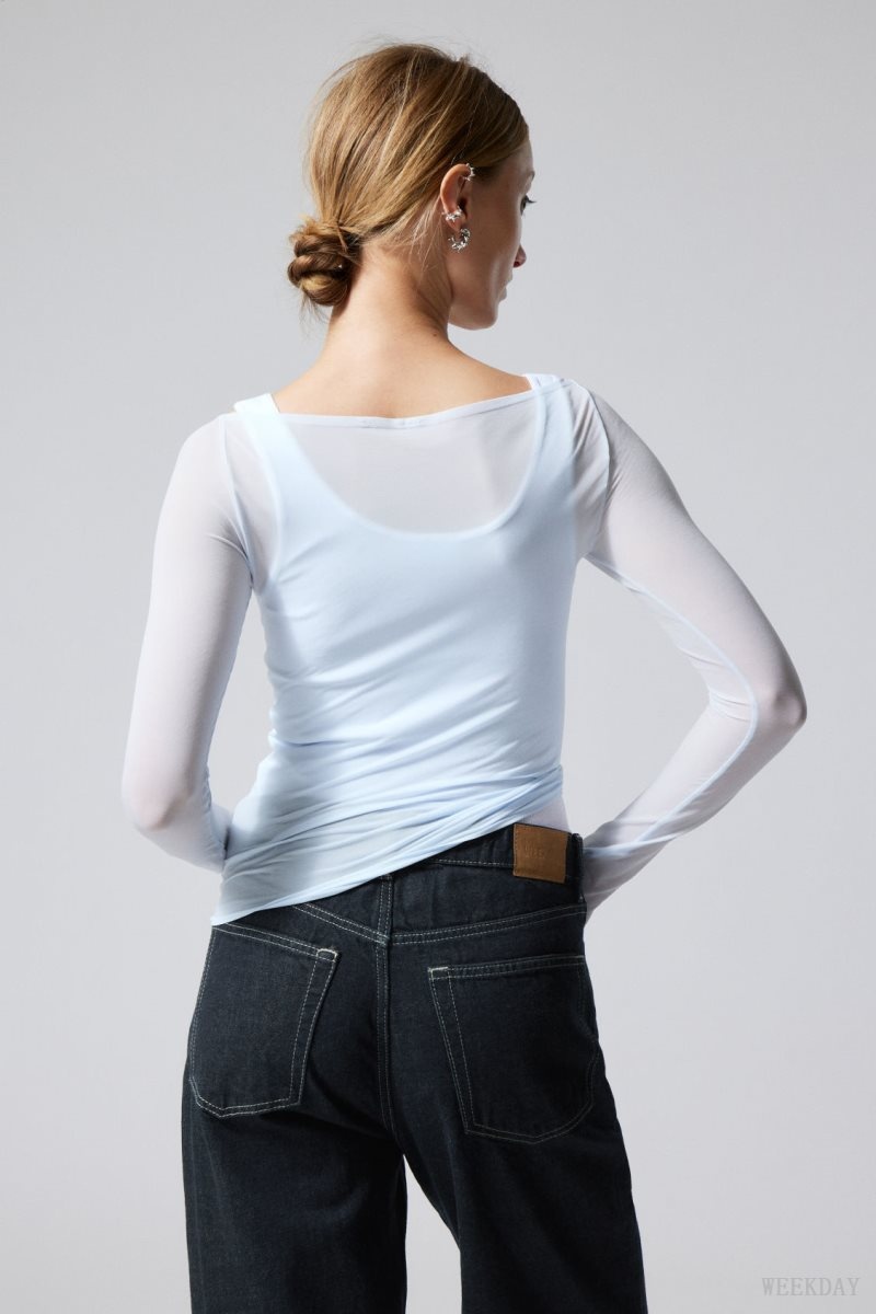 Weekday Sheer Boatneck Long Sleeve Light Blue | VKYC7137