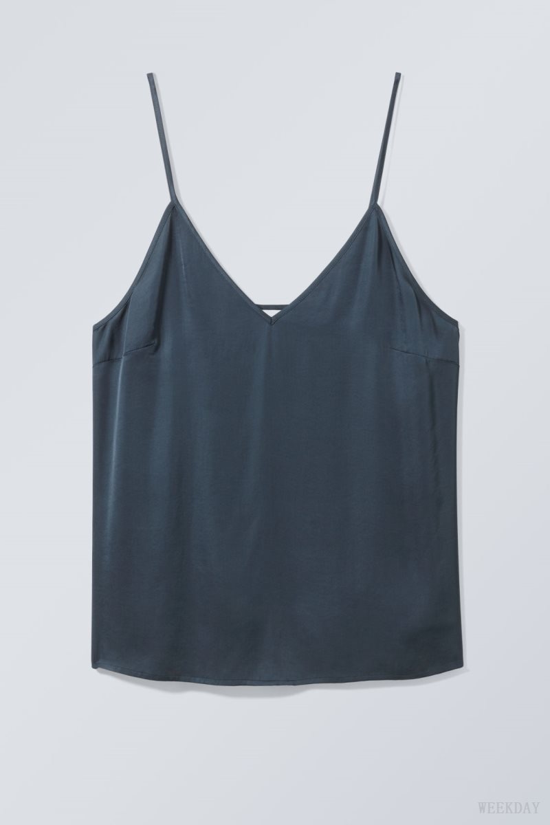 Weekday Shine Satin Singlet Dark Turquoise | SHGA2572