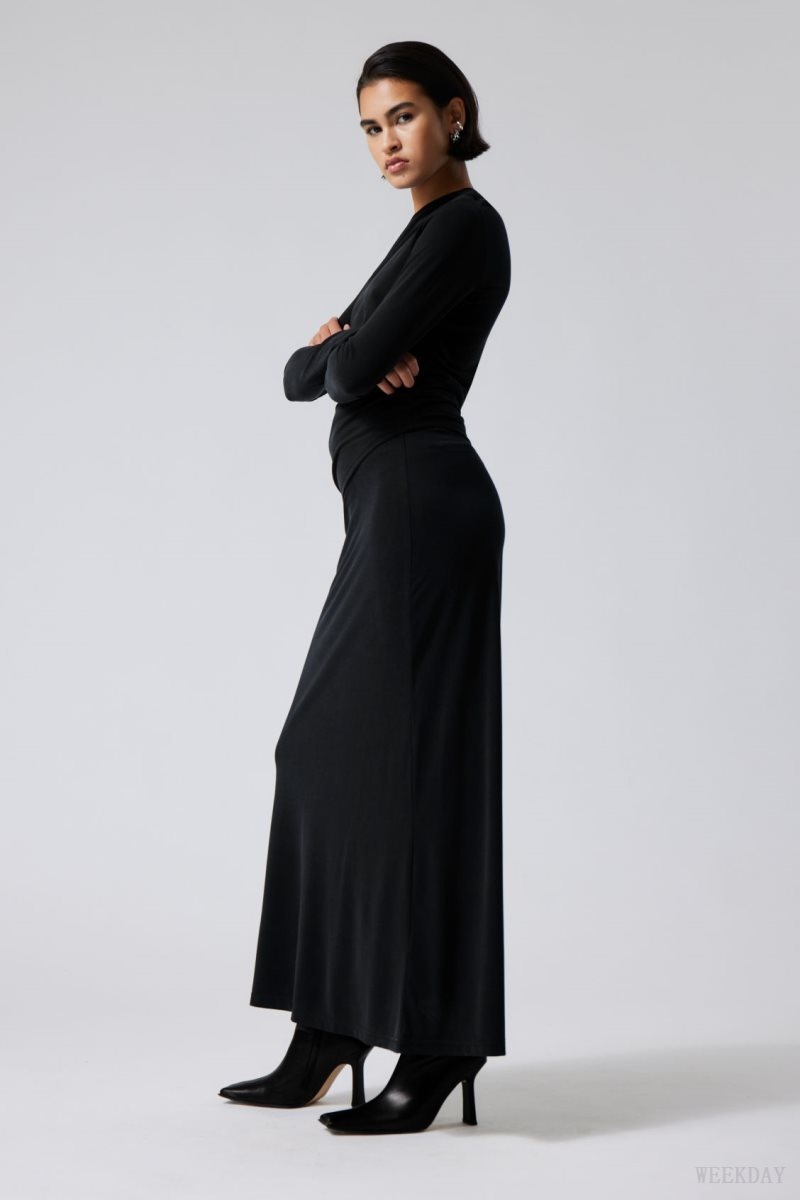 Weekday Signe Drapy Maxi Skirt Black | RJEL2338