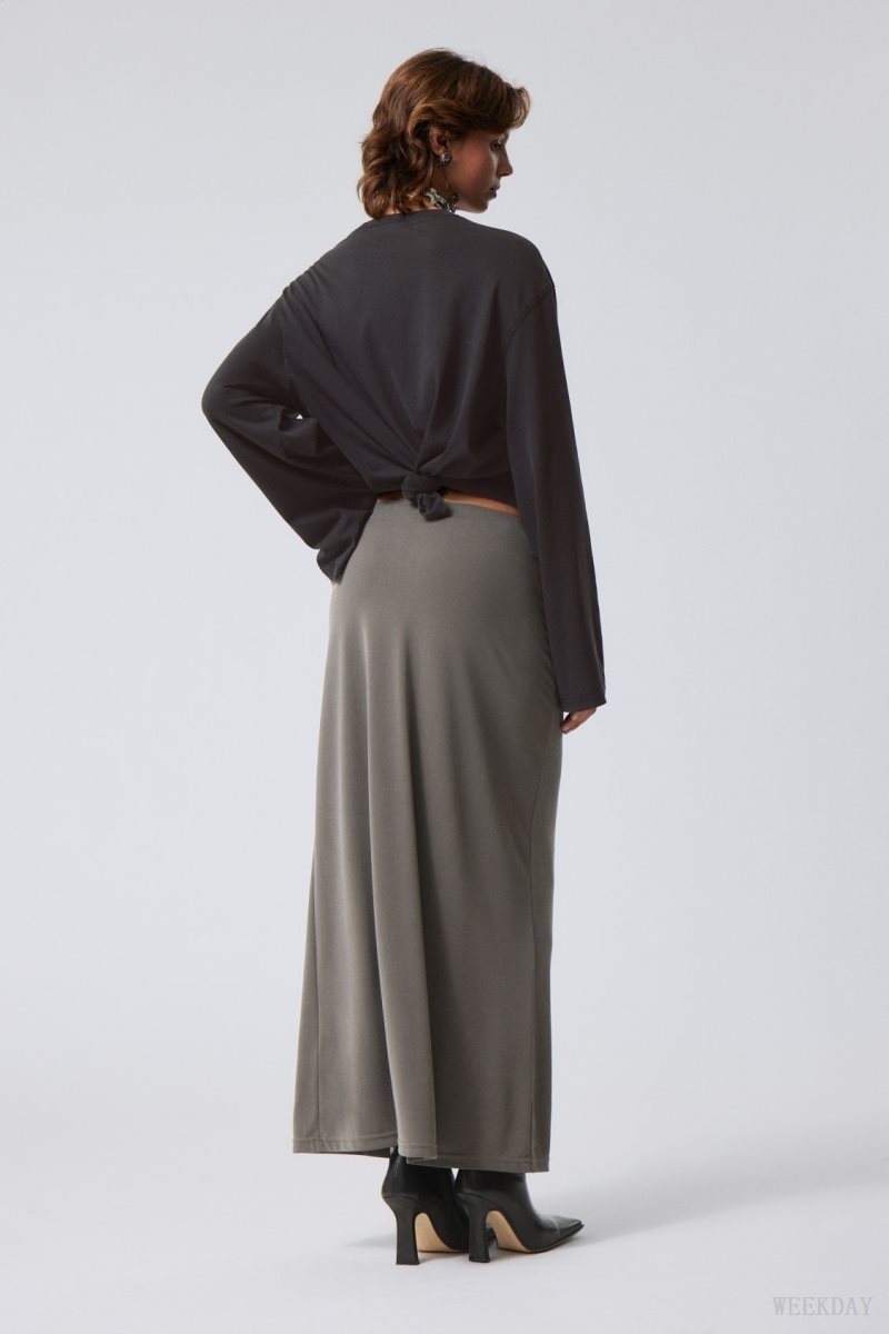 Weekday Signe Drapy Maxi Skirt Dark Mole | THSX3168