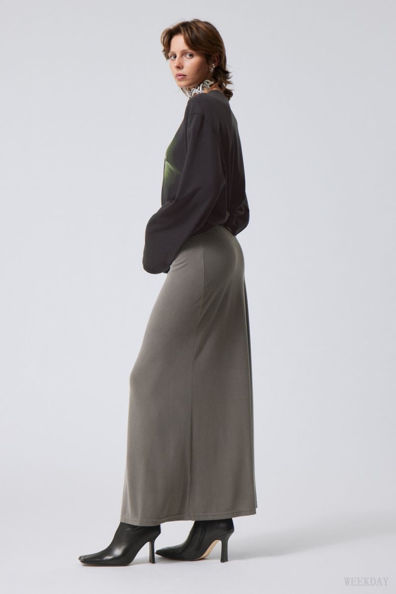 Weekday Signe Drapy Maxi Skirt Dark Mole | THSX3168