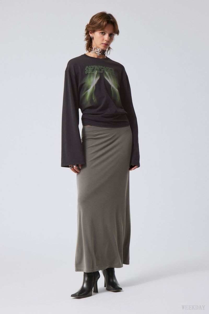 Weekday Signe Drapy Maxi Skirt Dark Mole | THSX3168