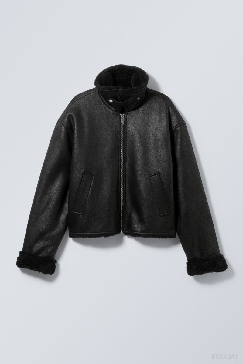 Weekday Sim Shearling Jacket Black | DKJQ8083