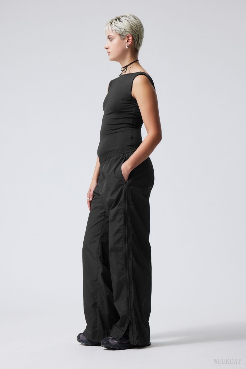 Weekday Simona Side Zip Track Trousers Black | ZBFF5901