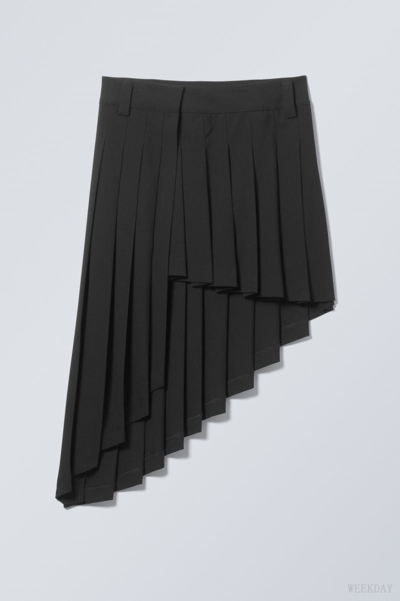 Weekday Skylar Pleated Midi Skirt Black | ELZX5605