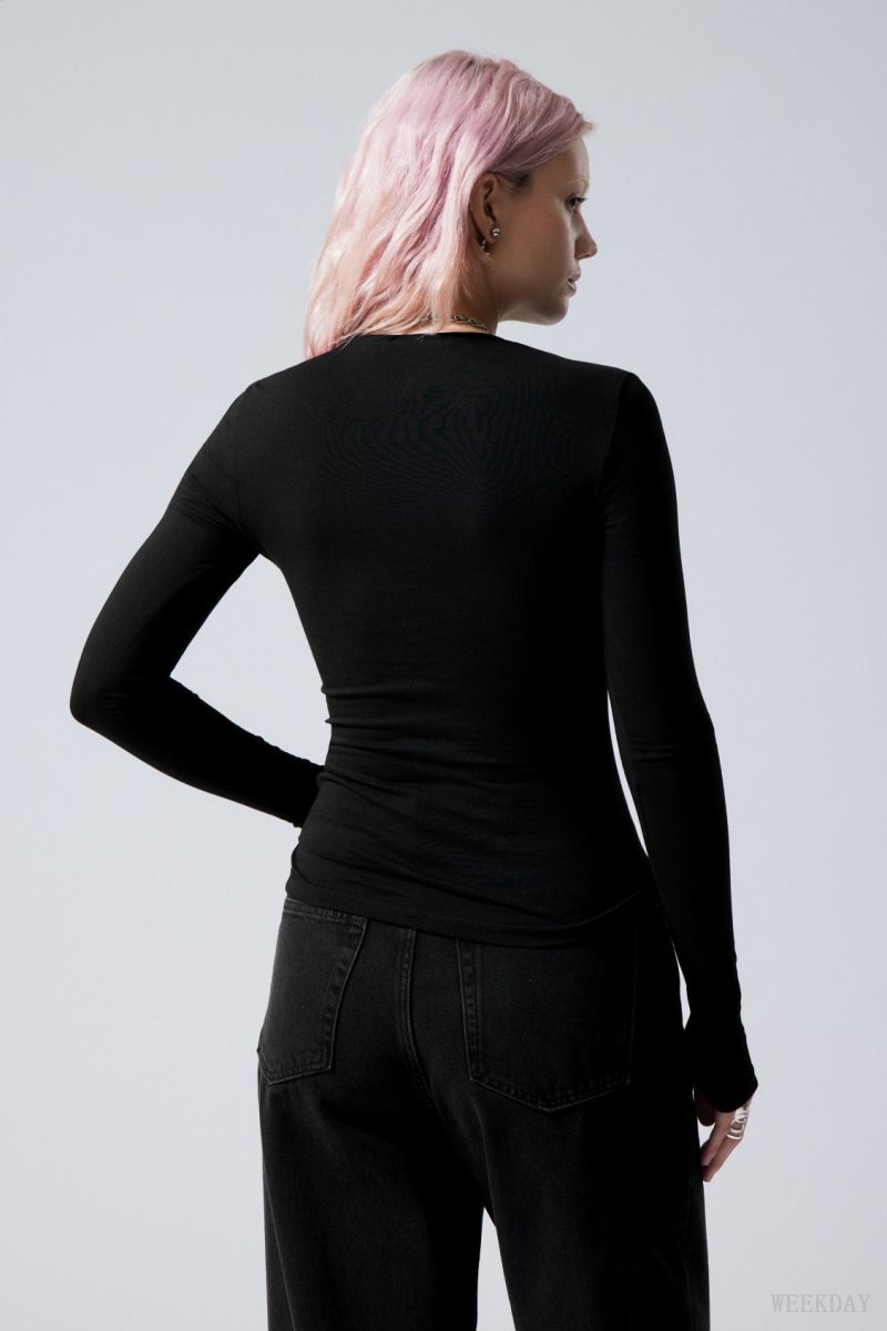 Weekday Slim Fitted Long Sleeve Black | UHBF9145