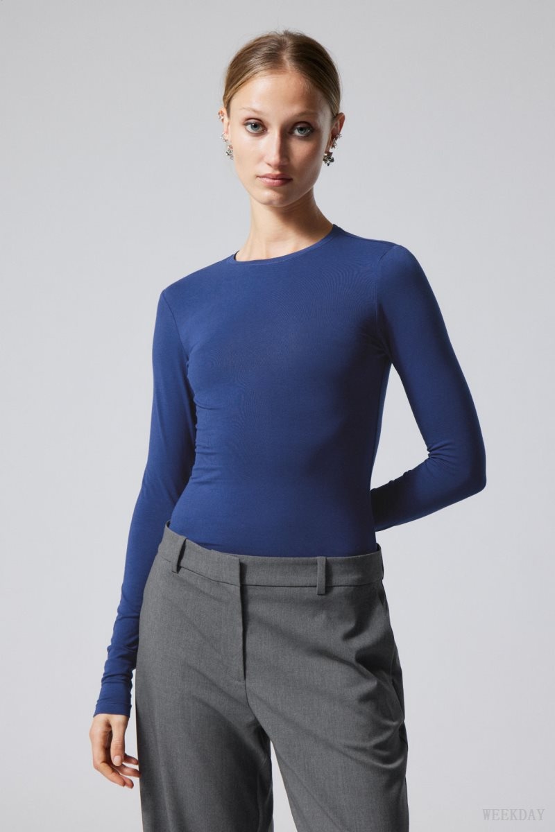 Weekday Slim Fitted Long Sleeve Blue | VDYW0998