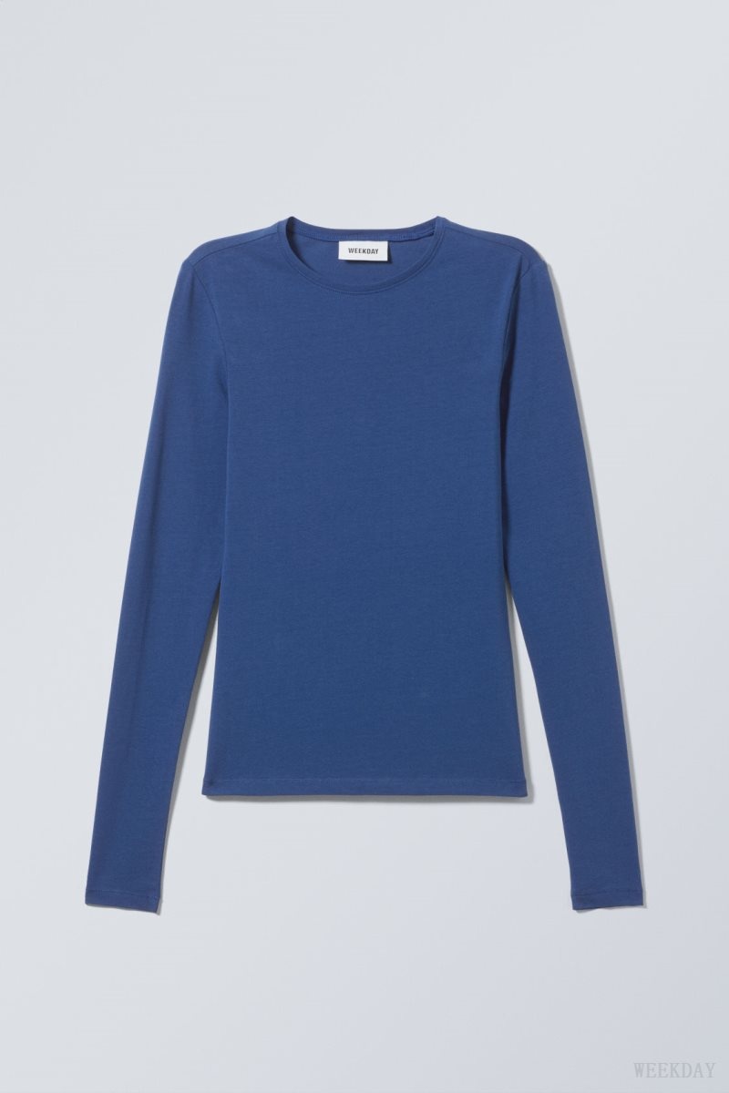 Weekday Slim Fitted Long Sleeve Blue | VDYW0998