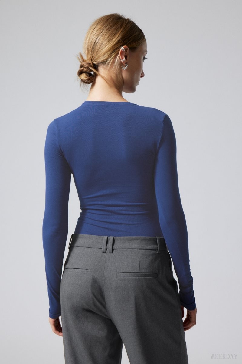 Weekday Slim Fitted Long Sleeve Blue | VDYW0998