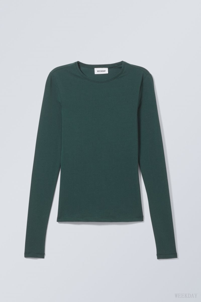 Weekday Slim Fitted Long Sleeve Dark Green | WIJT3298