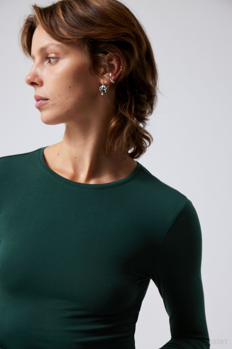 Weekday Slim Fitted Long Sleeve Dark Green | WIJT3298