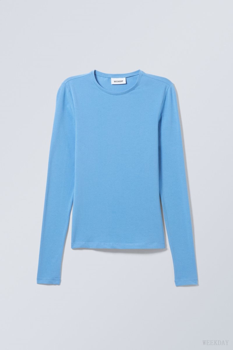 Weekday Slim Fitted Long Sleeve Light Blue | RZPV3800