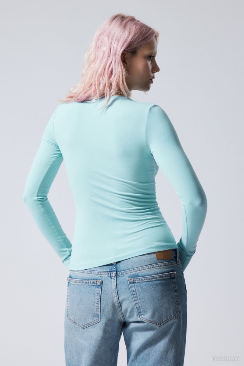 Weekday Slim Fitted Long Sleeve Light Turquoise | GKDY4419