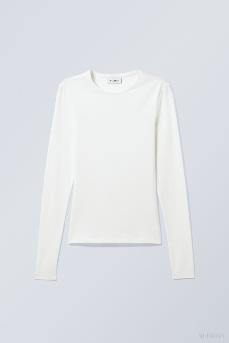 Weekday Slim Fitted Long Sleeve White | OQXA6690