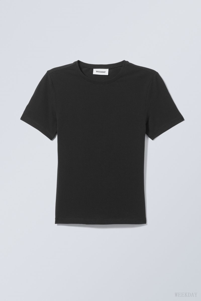 Weekday Slim Fitted T-shirt Black | DHZL9398