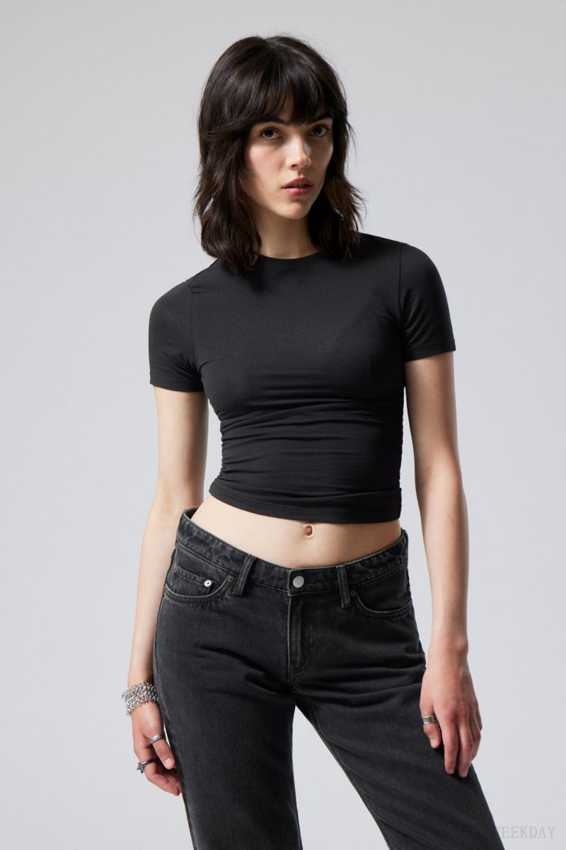 Weekday Slim Fitted T-shirt Black | DHZL9398