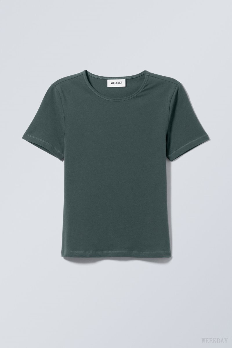 Weekday Slim Fitted T-shirt Dark Green | AMQJ2068