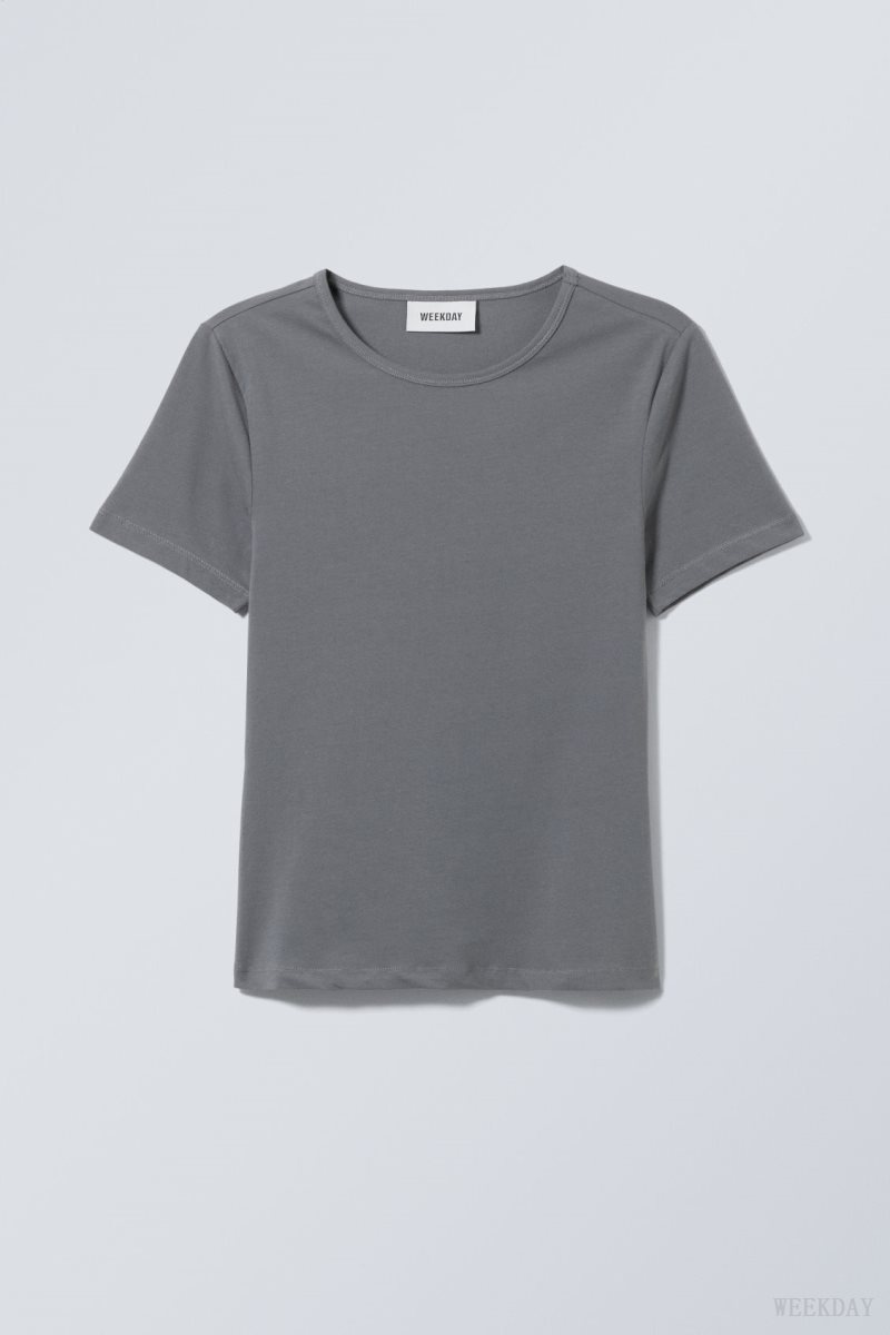 Weekday Slim Fitted T-shirt Dark Grey | CXEM2516