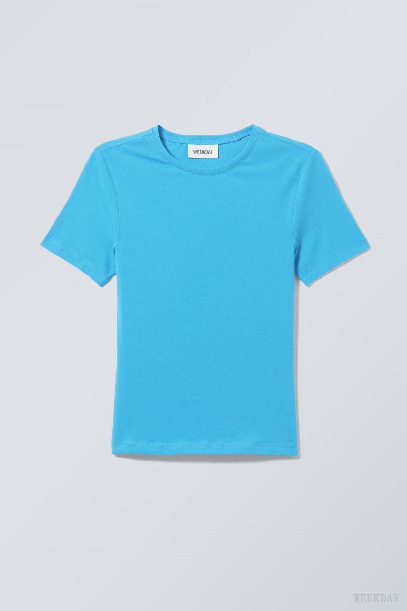 Weekday Slim Fitted T-shirt Light Blue | JHWT1328