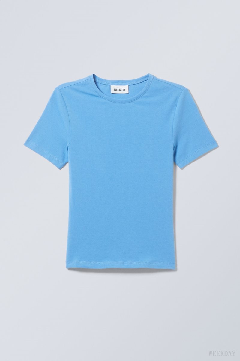 Weekday Slim Fitted T-shirt Light Blue | RTZG4352