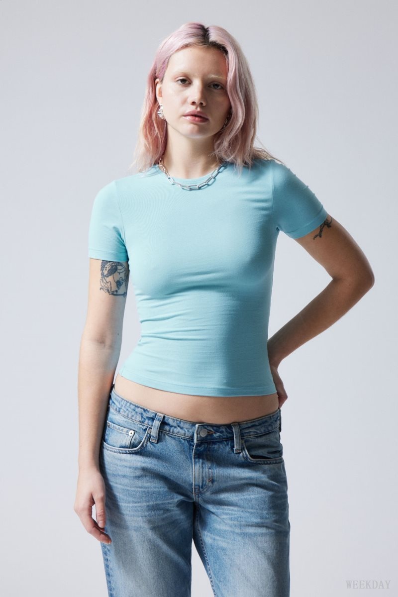 Weekday Slim Fitted T-shirt Light Blue | SZWU3732