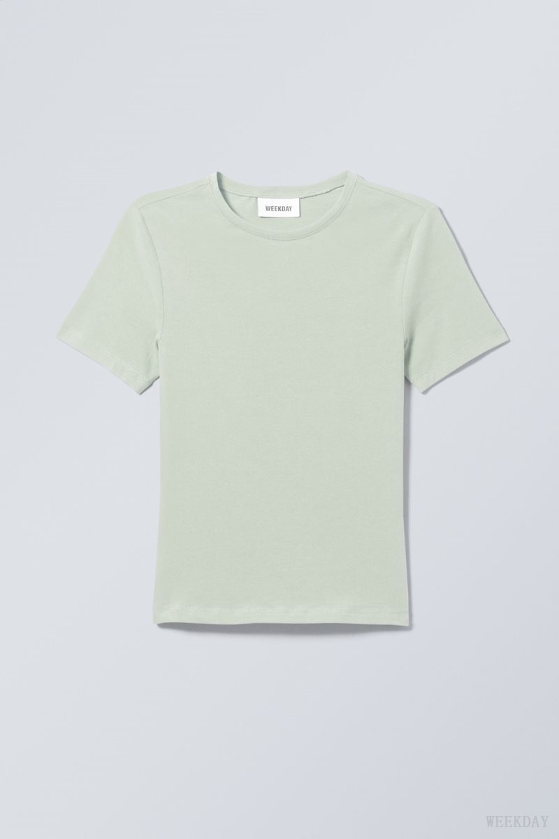 Weekday Slim Fitted T-shirt Light Green | ZZDF7317