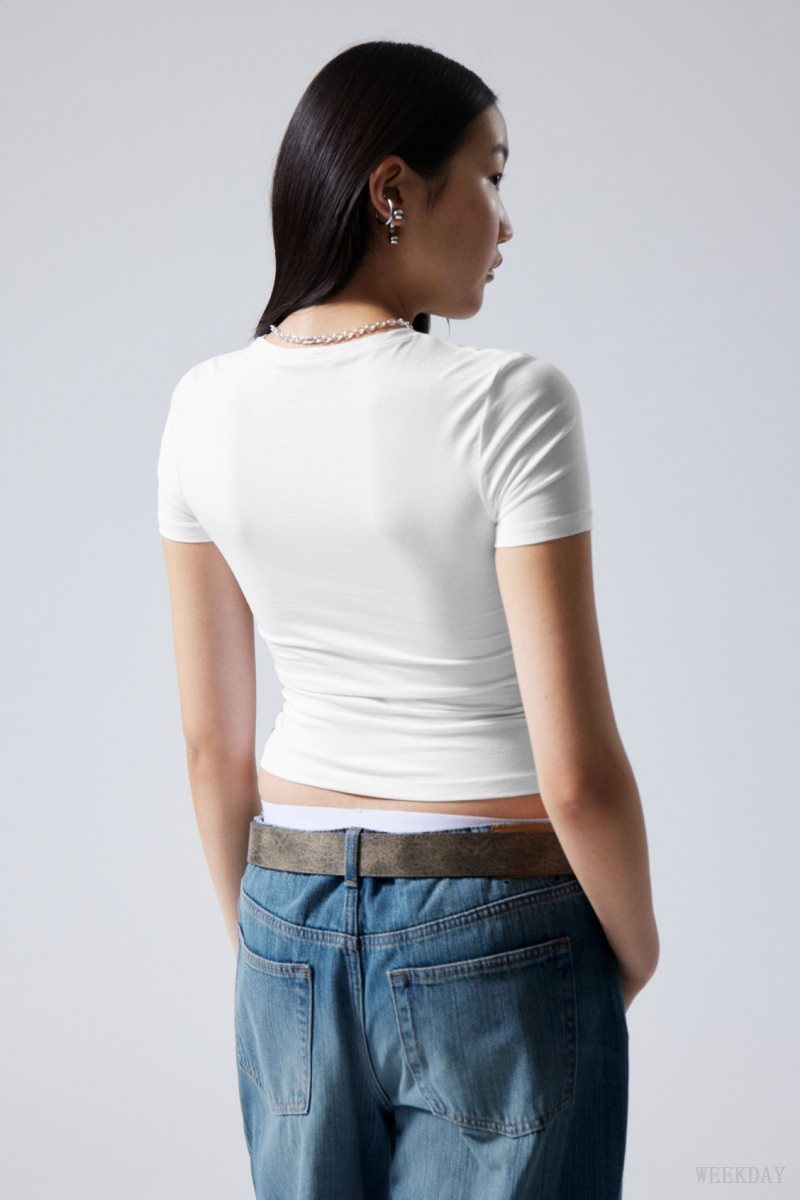 Weekday Slim Fitted T-shirt White | QXZH7870