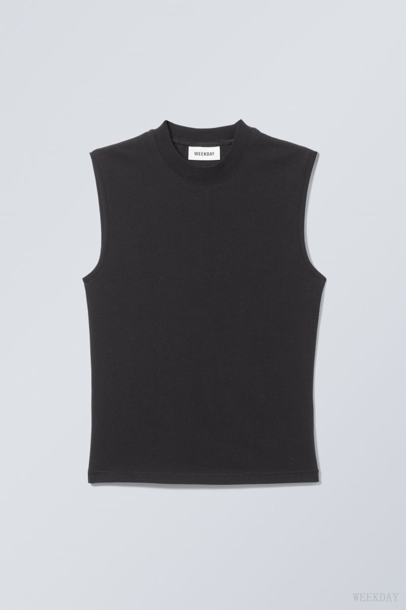 Weekday Slim Mock Neck Tank Top Black | SYMI2647