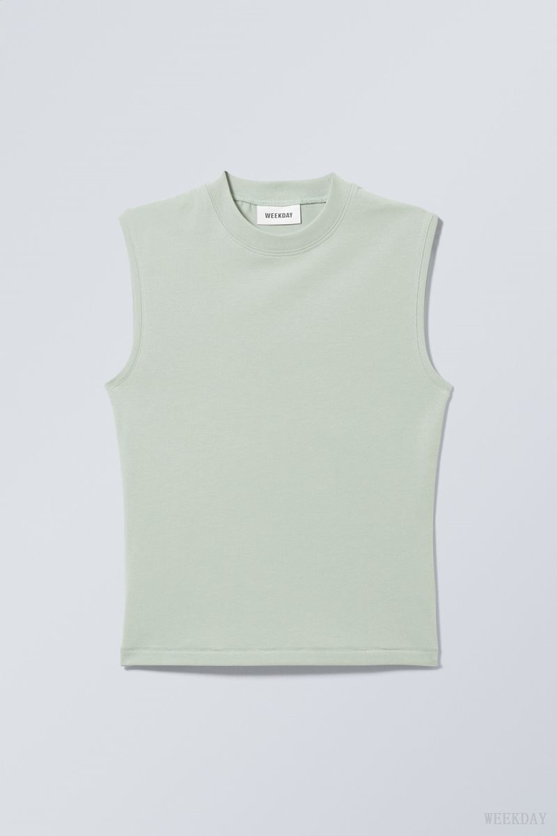 Weekday Slim Mock Neck Tank Top Light Green | GQBD3747