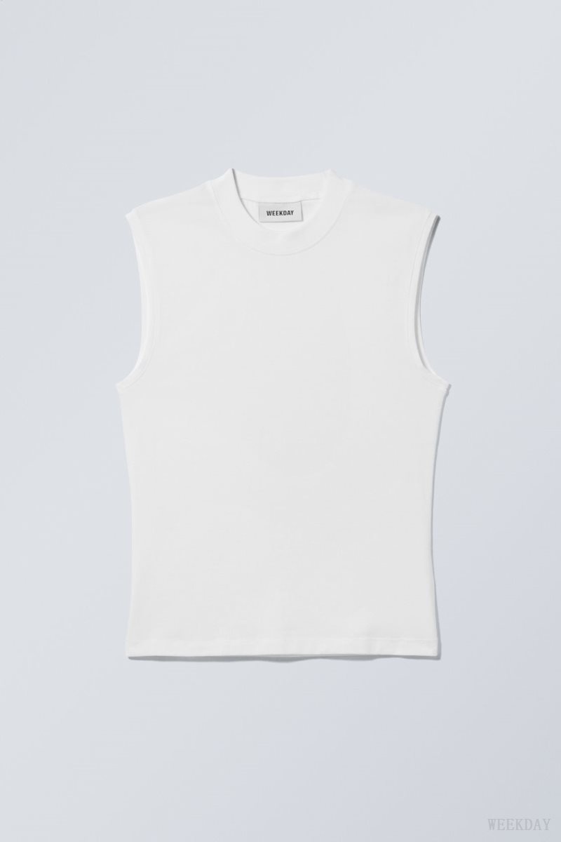 Weekday Slim Mock Neck Tank Top White | MYPV7657