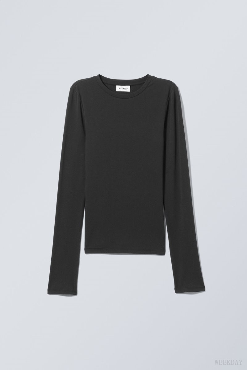 Weekday Soft Brushed Long Sleeve Top Black | JKDG8533