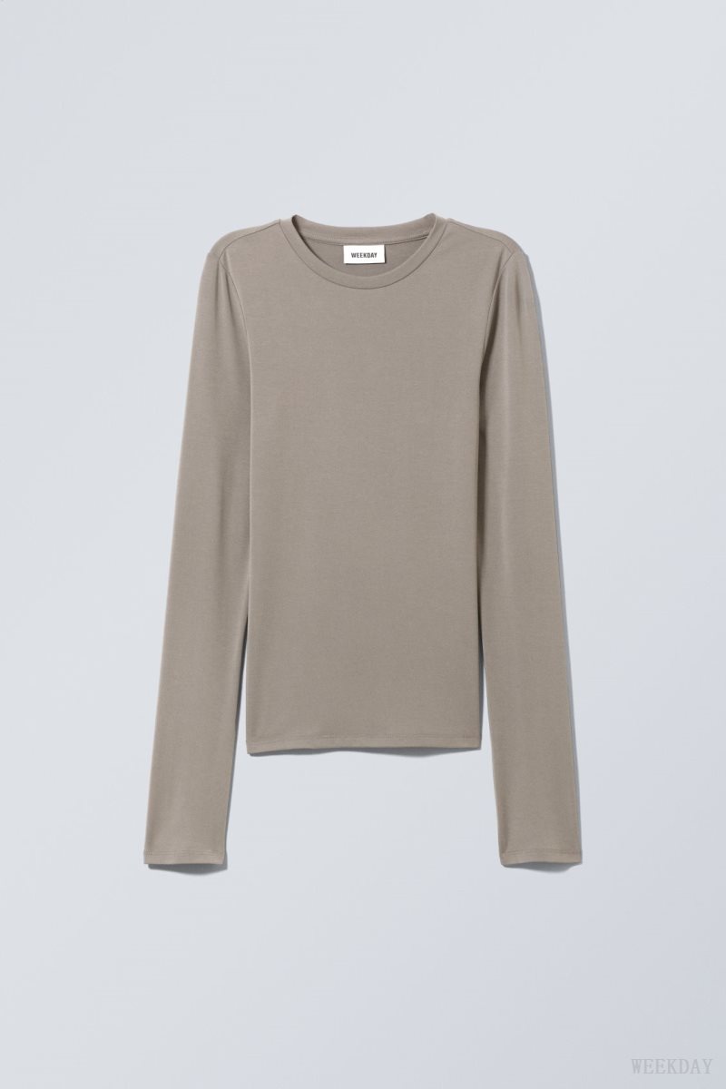 Weekday Soft Brushed Long Sleeve Top Mole | ZCLN7538