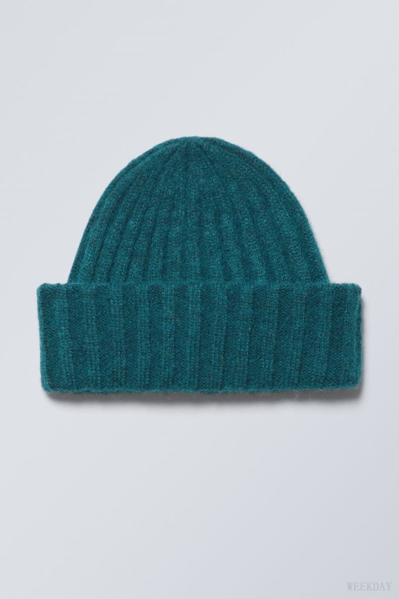 Weekday Soft Ribbed Beanie Dark Turquoise | AVWY9558