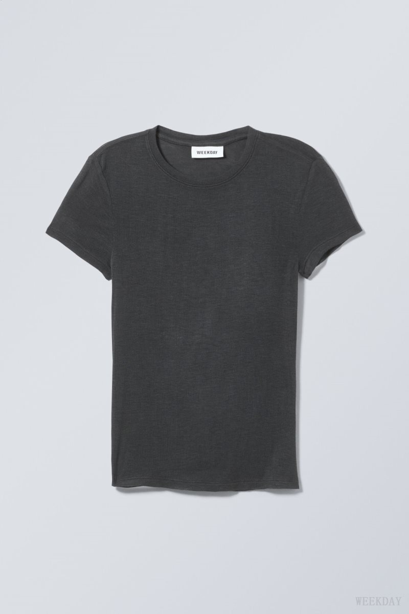 Weekday Soft Sheer Fitted T-shirt Black | RVQJ2463