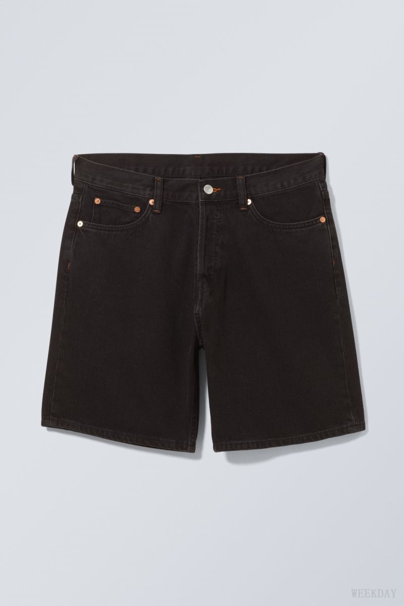 Weekday Space Relaxed Denim Shorts Black | NVPM3764