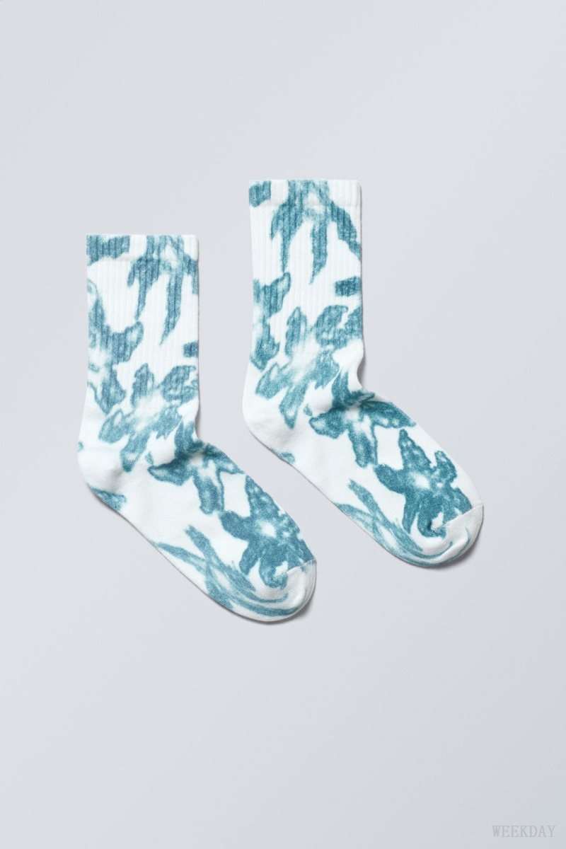 Weekday Sport Printed Socks Blue Flower | FSWE4694