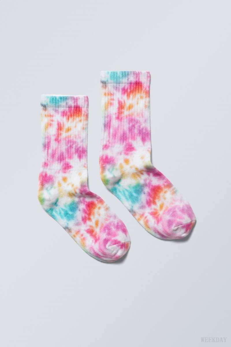 Weekday Sport Printed Socks White Pink | RNKR8141