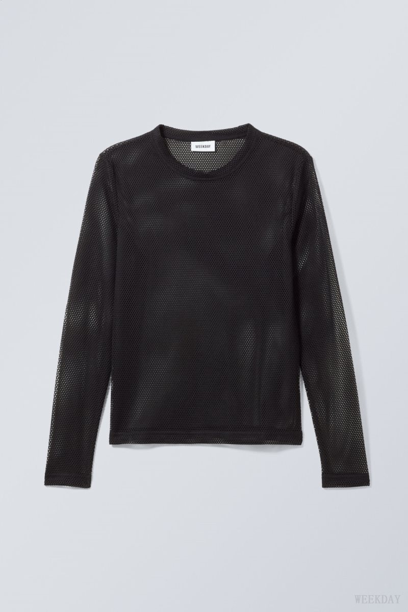 Weekday Sporty Mesh Long Sleeved T-shirt Black | CGAZ9850