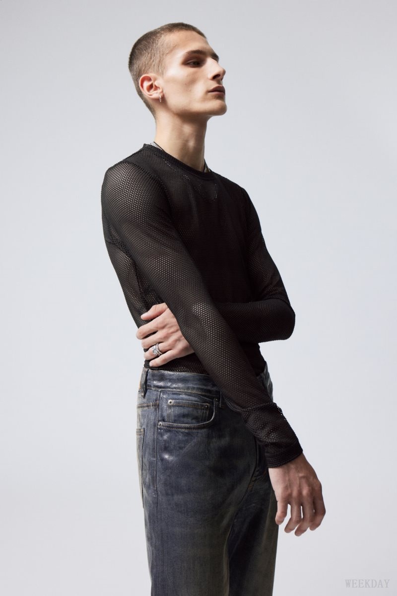 Weekday Sporty Mesh Long Sleeved T-shirt Black | CGAZ9850