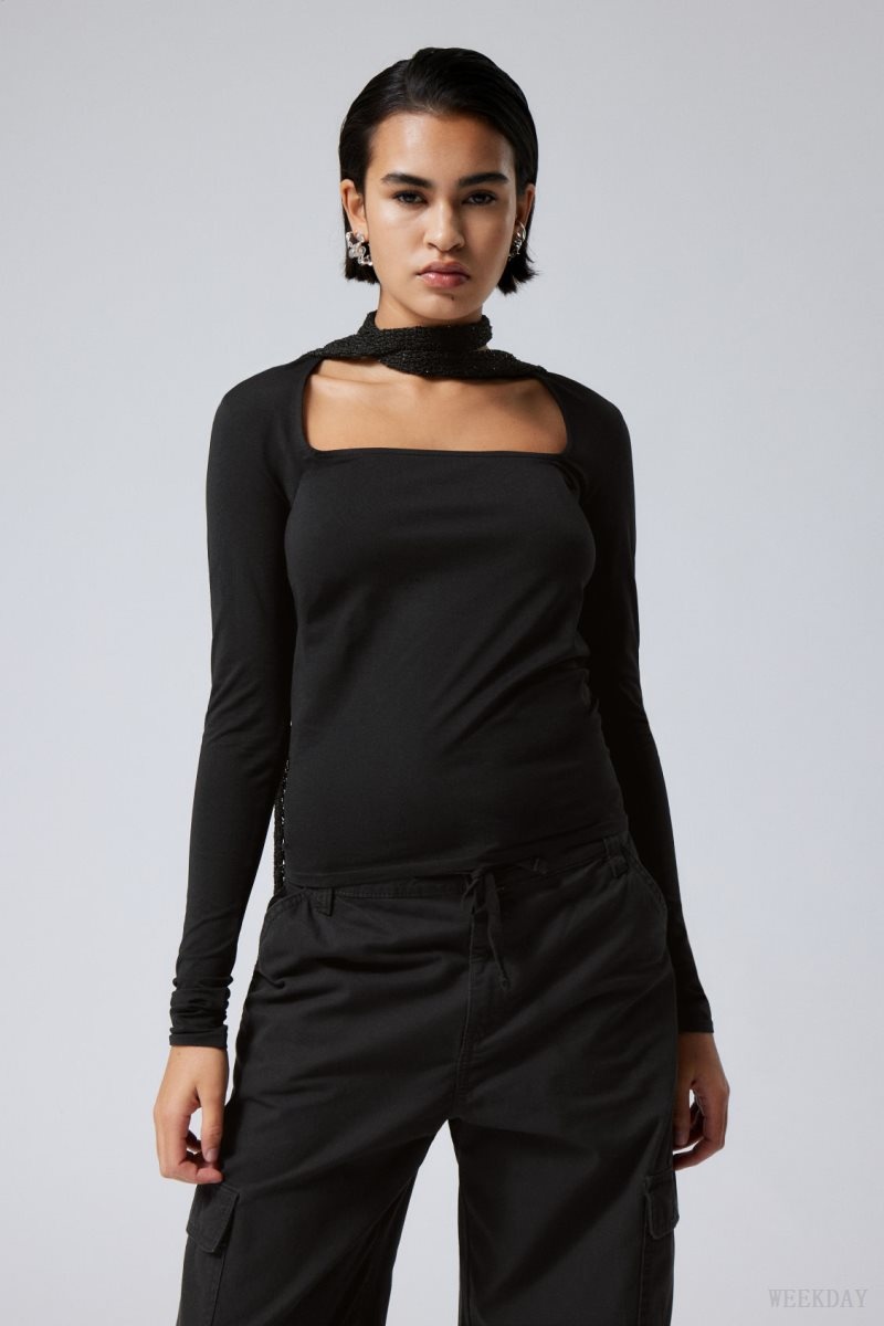 Weekday Square Neck Longsleeve Top Black | ATWY0888