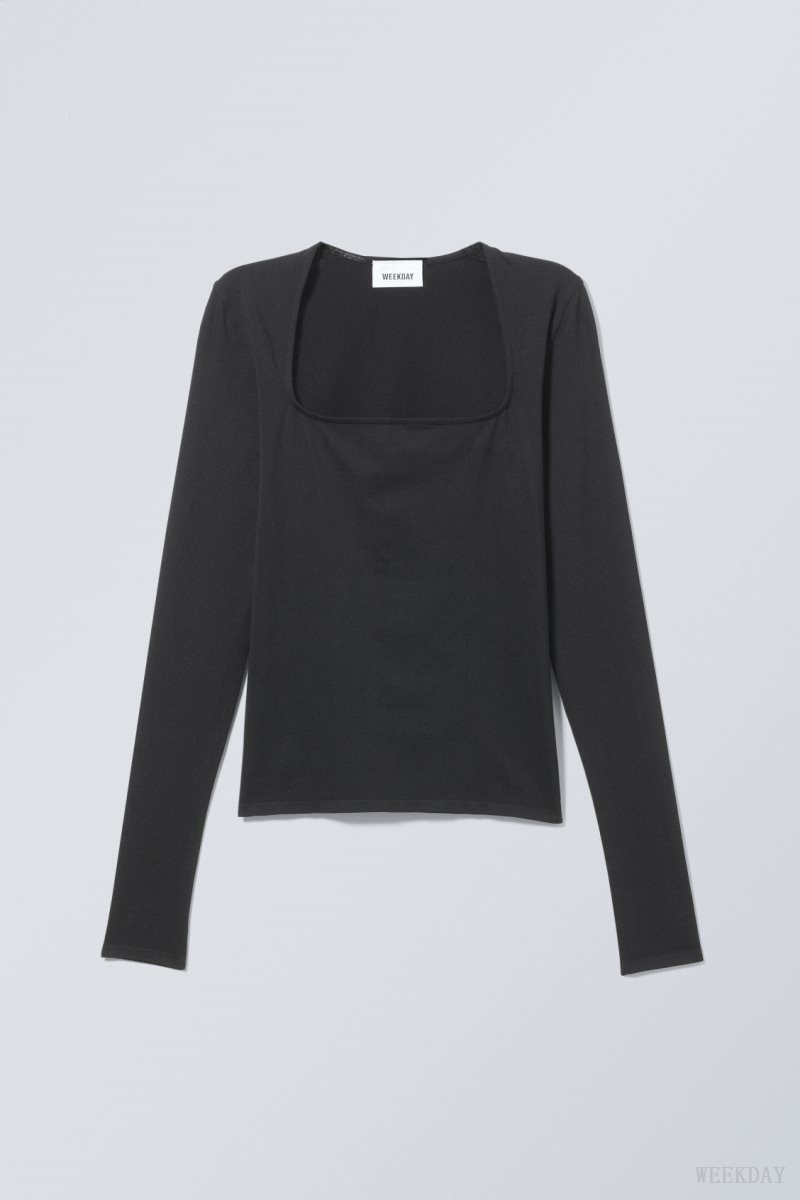 Weekday Square Neck Longsleeve Top Black | ATWY0888