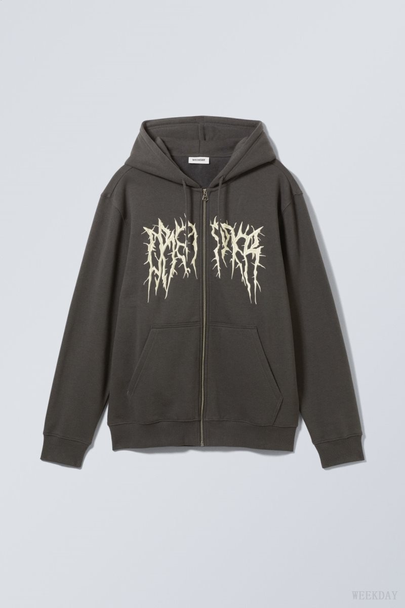 Weekday Standard Graphic Zip Hoodie Spiky Dreamer | GQOR7383